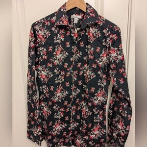 Men'sBar III slim floral black shirt, size small, neck size 14-14 1/2